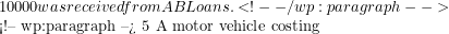 10 000 was received from AB Loans. <!-- /wp:paragraph -->  <!-- wp:paragraph --> 5 A motor vehicle costing