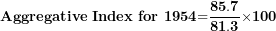 \[ \mathbf{Aggregative\ Index\ for\ 1954}\mathbf{=}\frac{\mathbf{85.7}}{\mathbf{81.3}}\mathbf{\times 100}\ \]