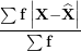 \[ \frac{\mathbf{\sum f}\left| \mathbf{X -}\widehat{\mathbf{X}} \right|}{\mathbf{\sum f}}\  \]