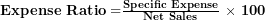   \mathbf{Expense\ Ratio =}\frac{\mathbf{Specific\ Expense}}{\mathbf{Net\ Sales}}\mathbf{\ \times \ 100}\ 