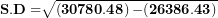 \[ \mathbf{S.D =}\sqrt{\left( \mathbf{30780.48} \right)\mathbf{- (26386.43)}}\  \]