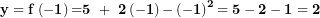   \mathbf{y = f}\left( \mathbf{- 1} \right)\mathbf{=}\mathbf{5\ + \ 2}\left( \mathbf{- 1} \right)\mathbf{-}\left( \mathbf{- 1} \right)^{\mathbf{2}}\mathbf{= 5 - 2 - 1 = 2}\ 