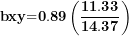 \[ \mathbf{bxy}\mathbf{=}\mathbf{0}\mathbf{.}\mathbf{89}\left( \frac{\mathbf{11.33}}{\mathbf{14.37}} \right)\ \]