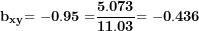 \[  \mathbf{b}_{\mathbf{xy}}\mathbf{= - 0.95 =}\frac{\mathbf{5.073}}{\mathbf{11.03}}\mathbf{= - 0.436}\  \]