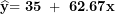 \[ \widehat{\mathbf{y}}\mathbf{= 35\ + \ 62.67}\mathbf{x\ \ }\ \]